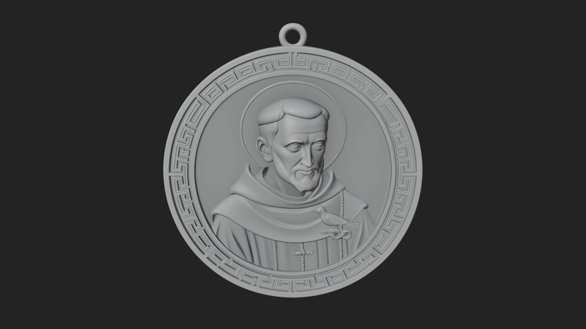 Monk with Bird Oval Relief Plaque Design 2 3D Print Model 3D Model