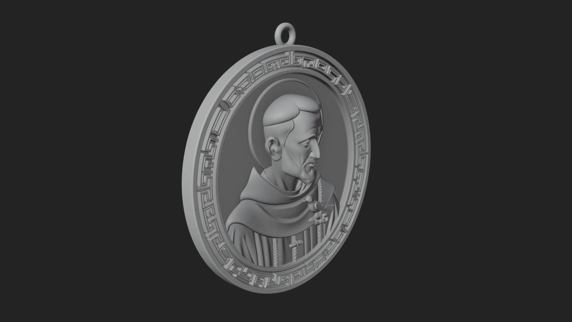 Monk with Bird Oval Relief Plaque Design 2 3D Print Model 3D Model