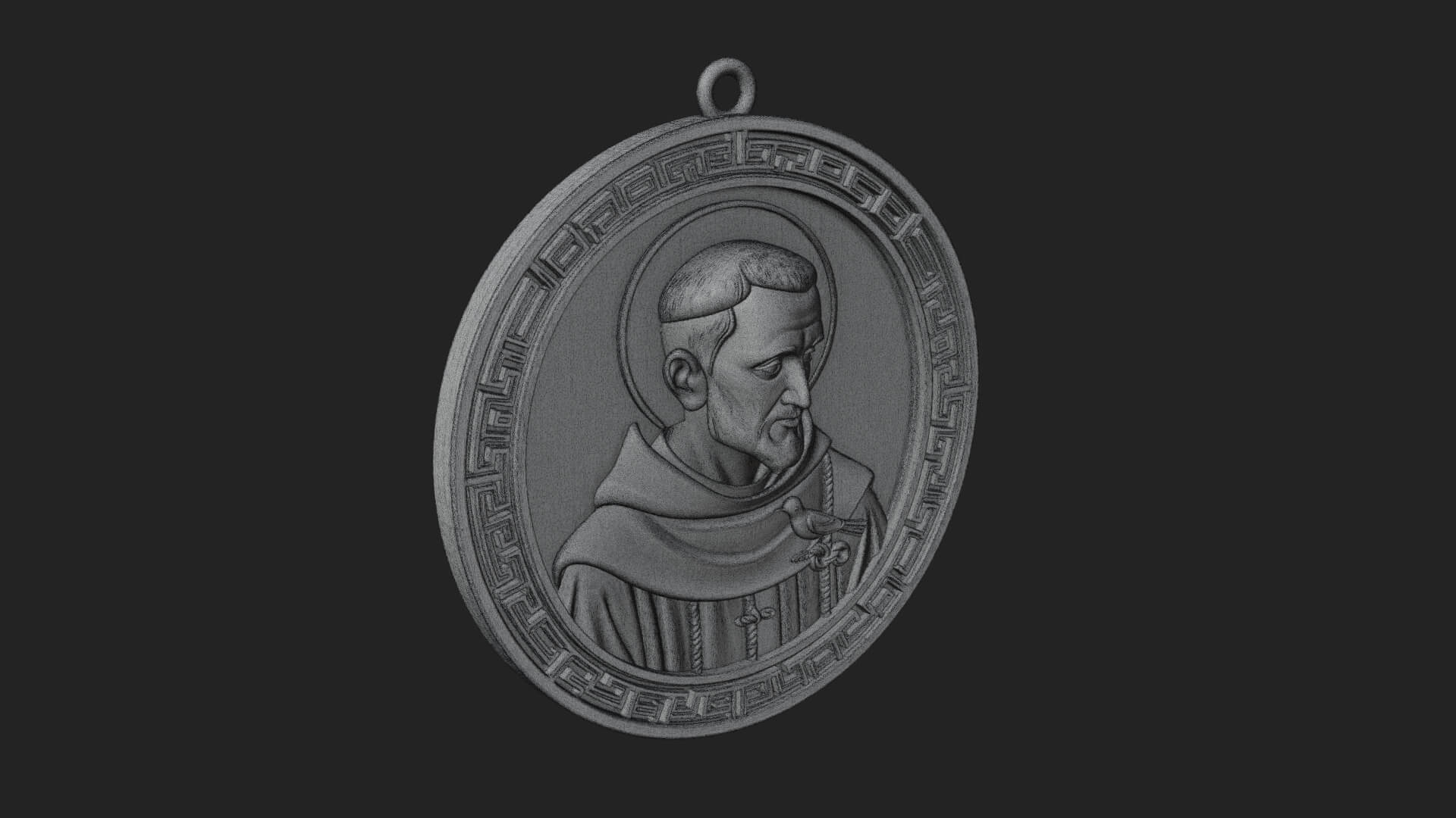 Monk with Bird Oval Relief Plaque Design 2 3D Print Model 3D Model