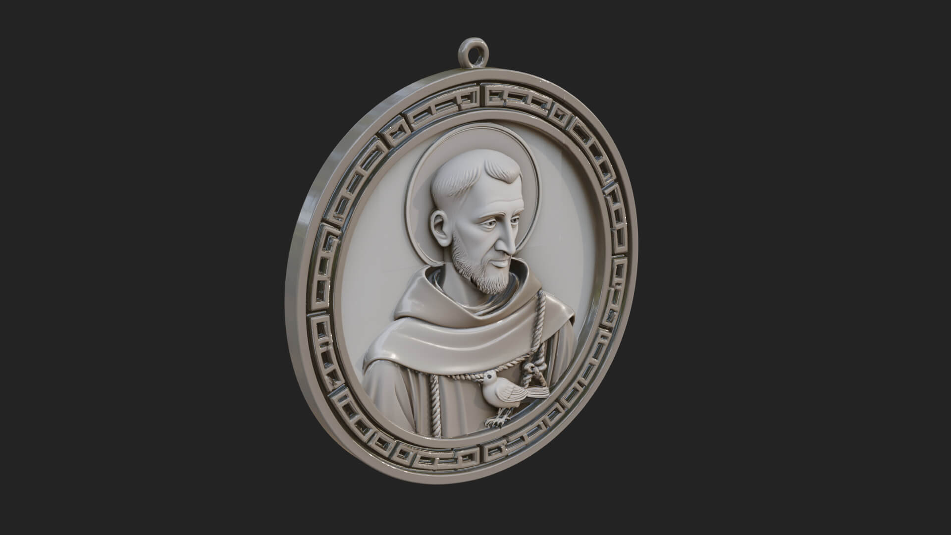 Monk with Bird Oval Relief Plaque Design 3 3D Print Model 3D Model