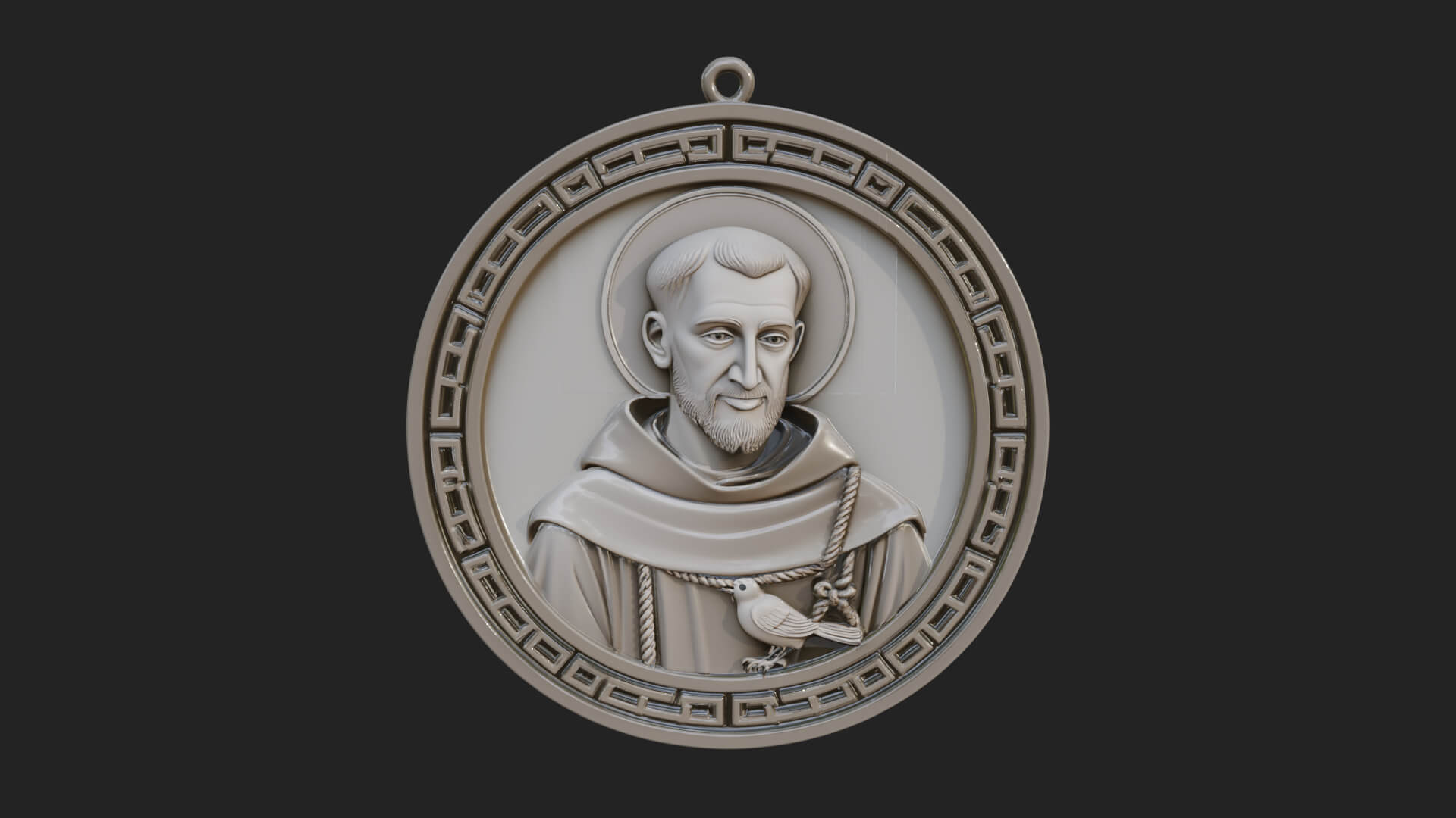 Monk with Bird Oval Relief Plaque Design 3 3D Print Model 3D Model