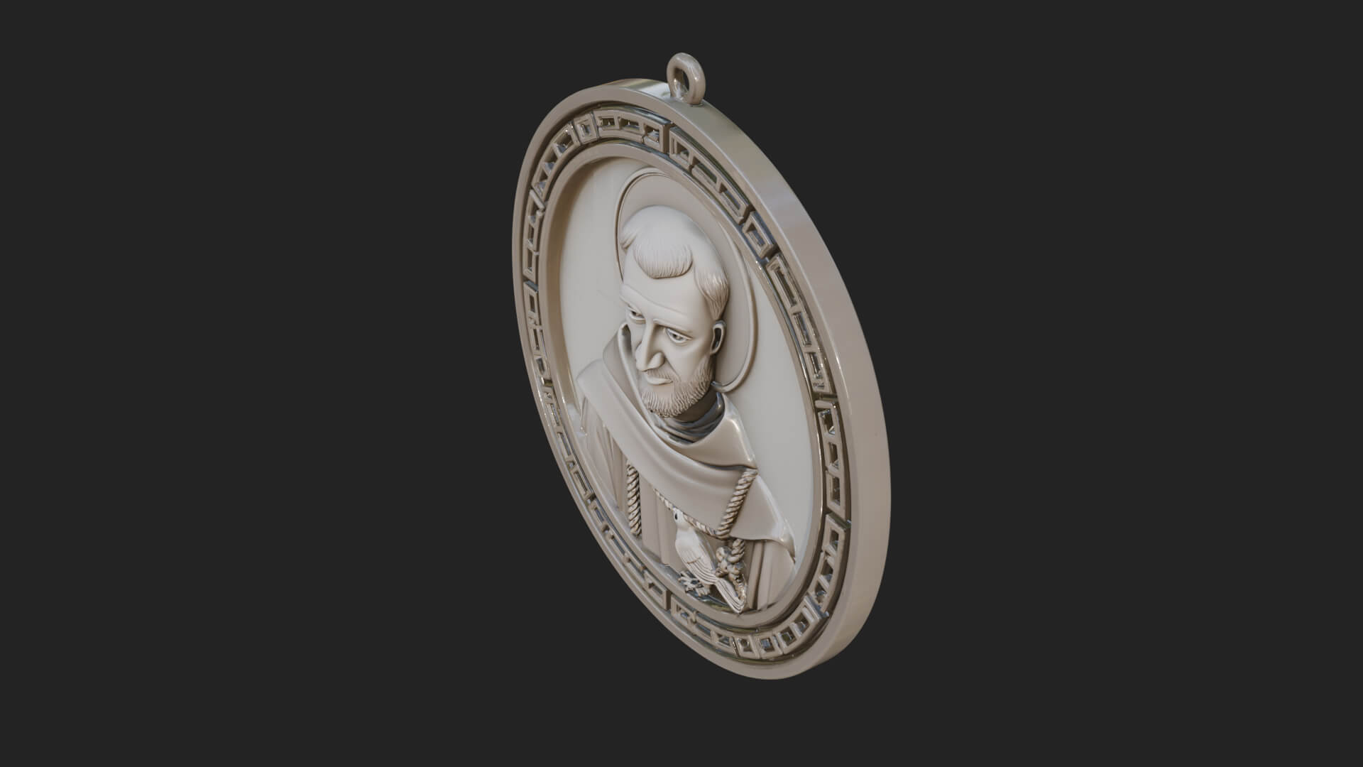 Monk with Bird Oval Relief Plaque Design 3 3D Print Model 3D Model
