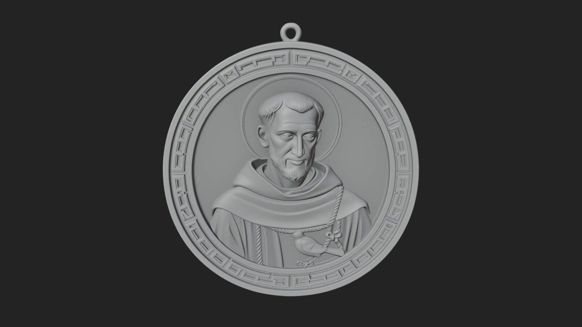 Monk with Bird Oval Relief Plaque Design 3 3D Print Model 3D Model