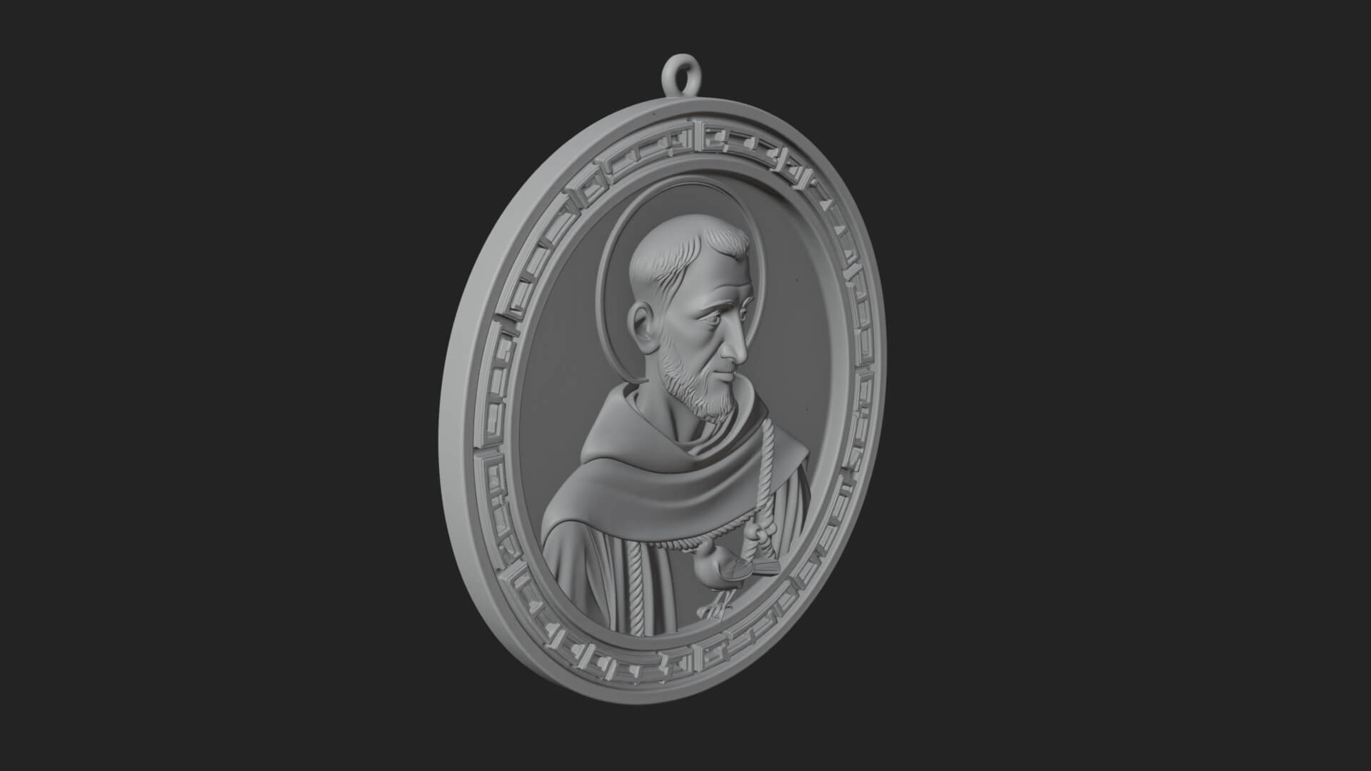 Monk with Bird Oval Relief Plaque Design 3 3D Print Model 3D Model