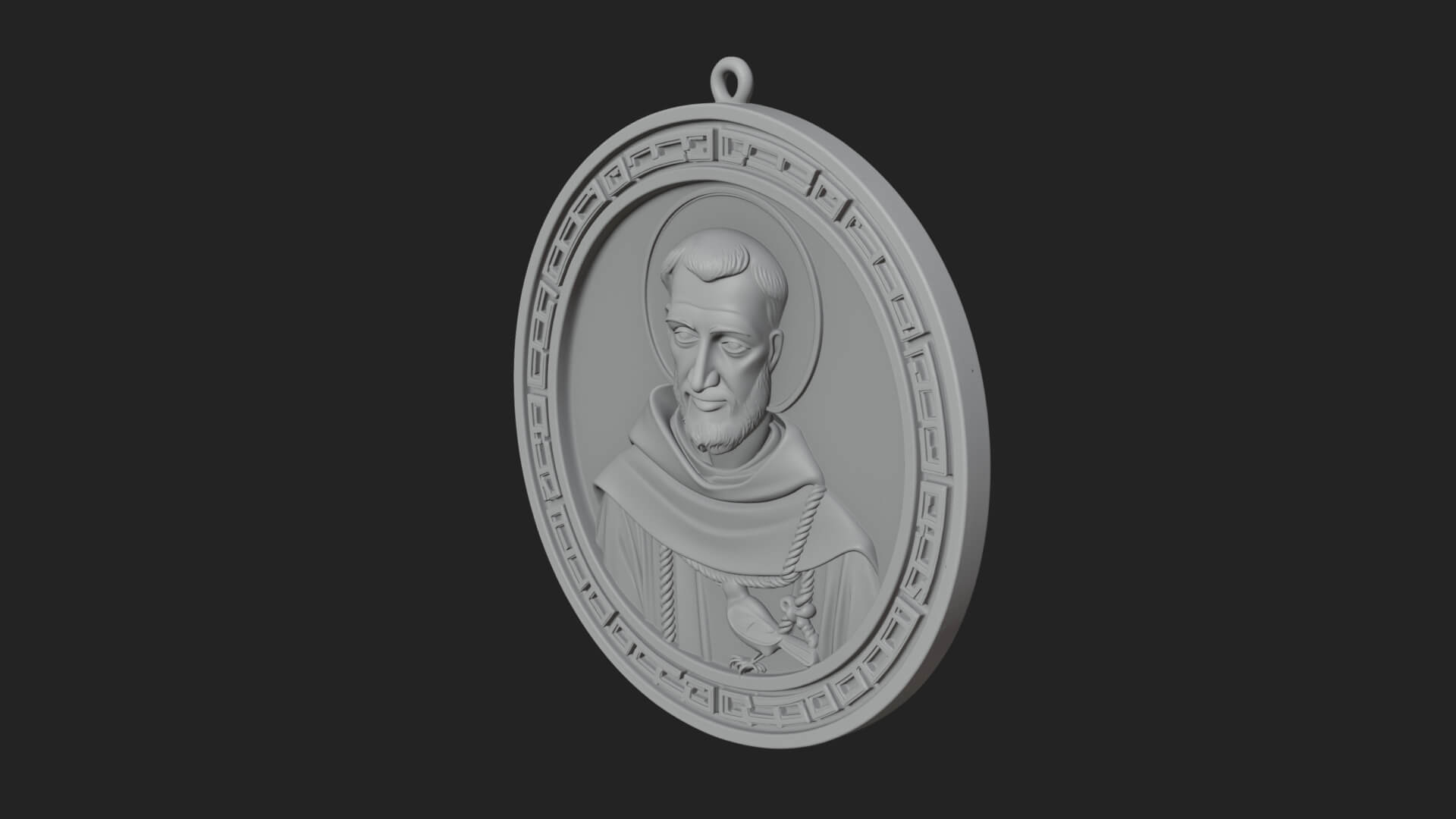 Monk with Bird Oval Relief Plaque Design 3 3D Print Model 3D Model