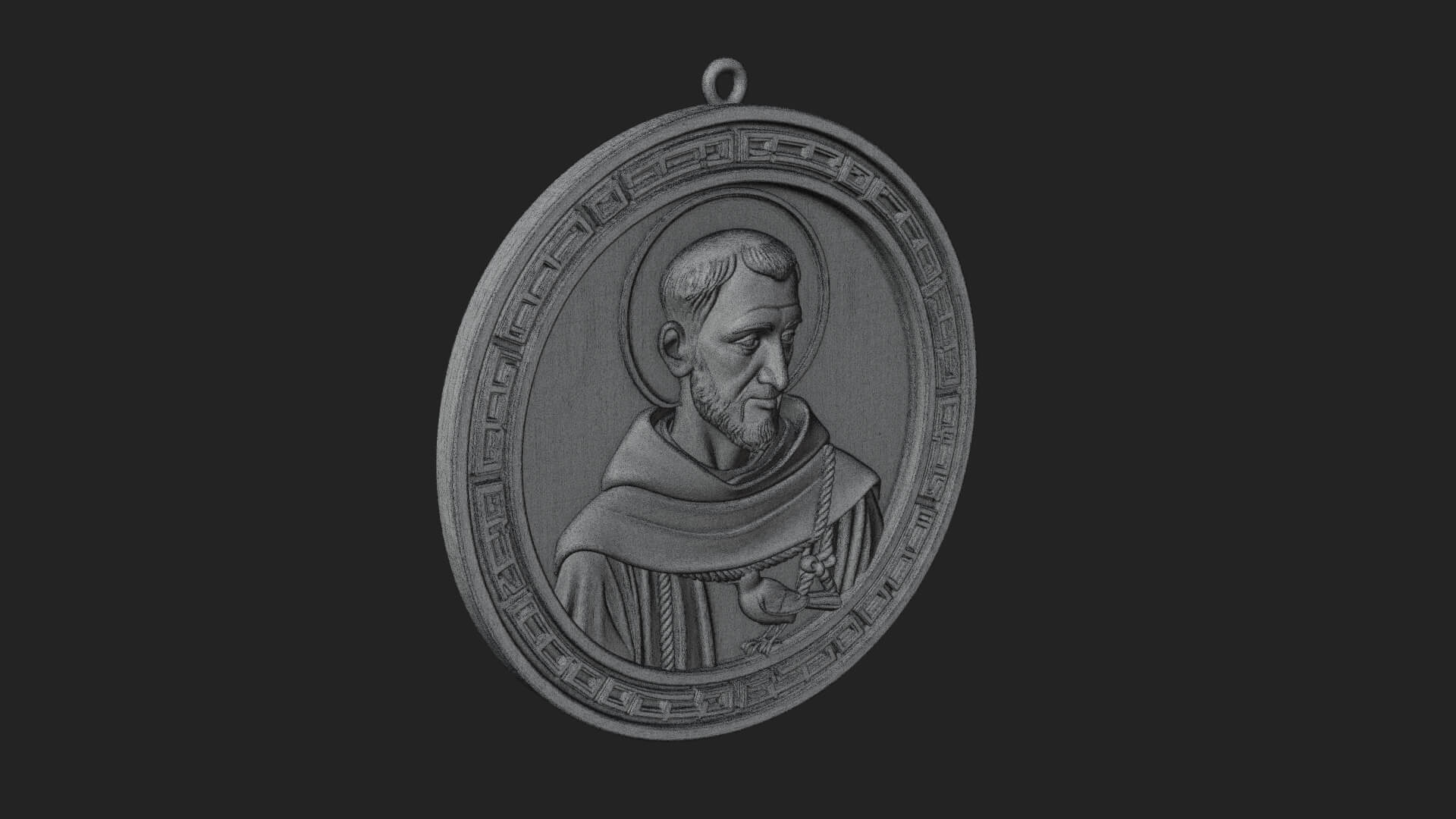 Monk with Bird Oval Relief Plaque Design 3 3D Print Model 3D Model
