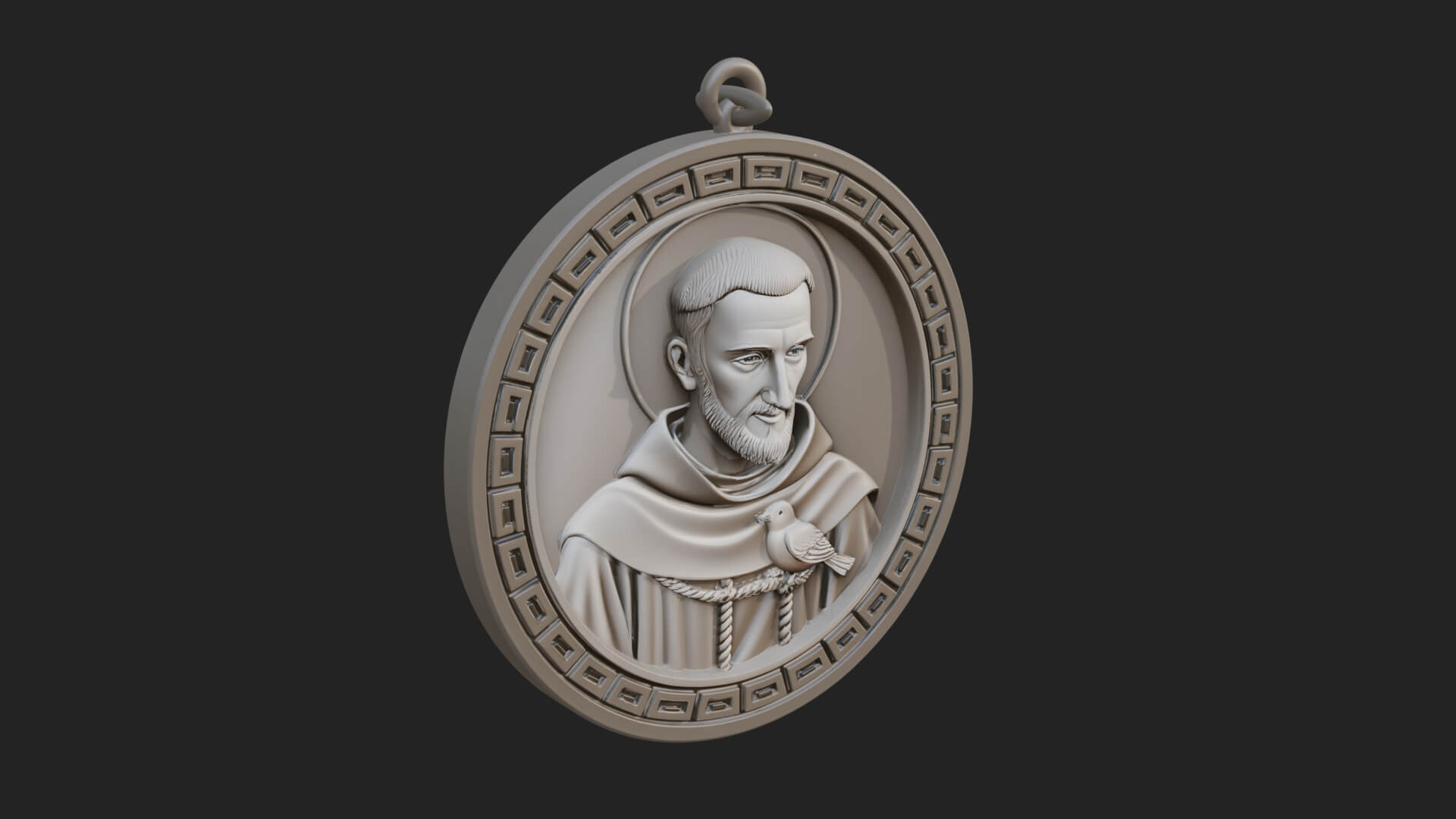 Monk with Bird Oval Relief Plaque Design 4 3D Print Model 3D Model