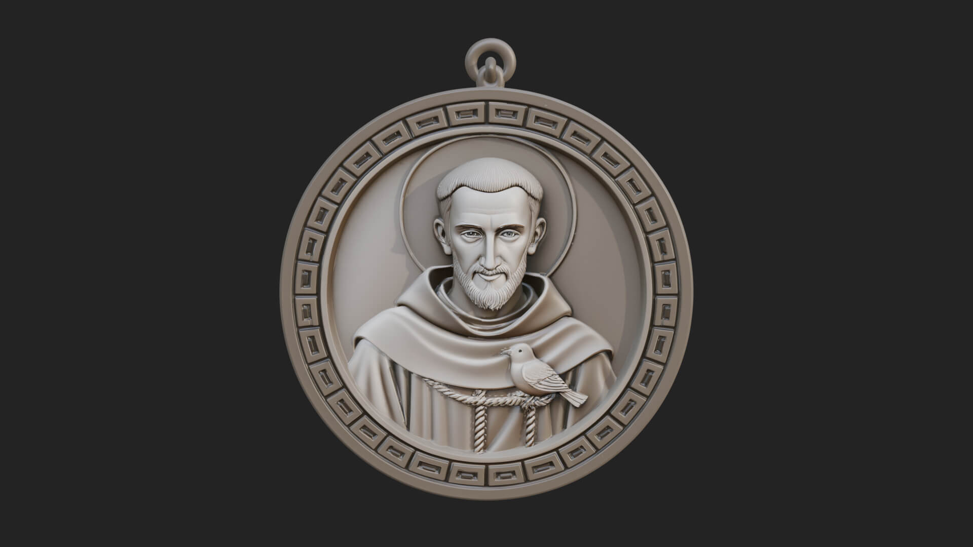 Monk with Bird Oval Relief Plaque Design 4 3D Print Model 3D Model