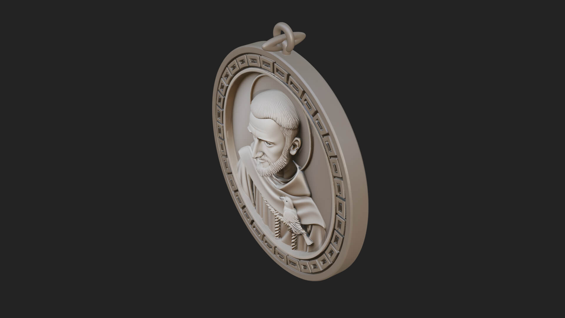 Monk with Bird Oval Relief Plaque Design 4 3D Print Model 3D Model