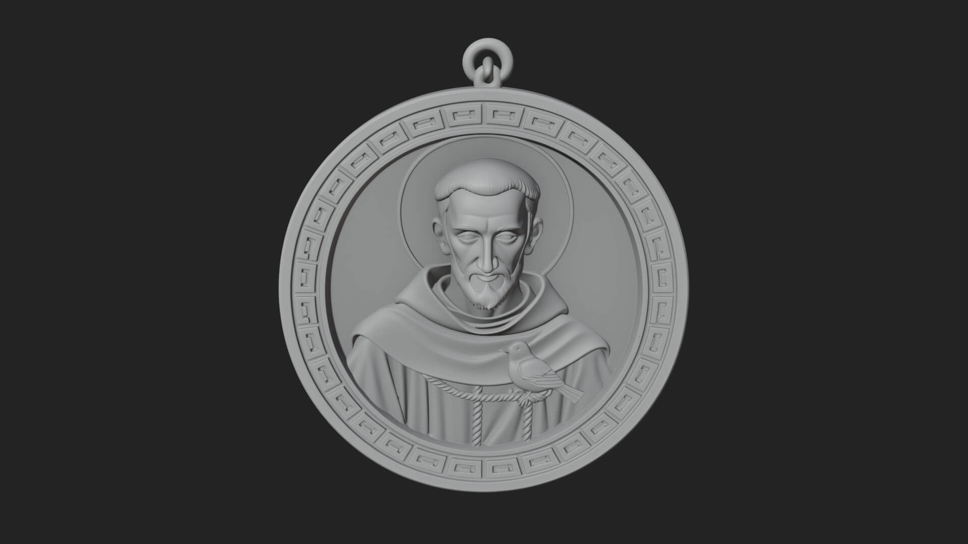 Monk with Bird Oval Relief Plaque Design 4 3D Print Model 3D Model