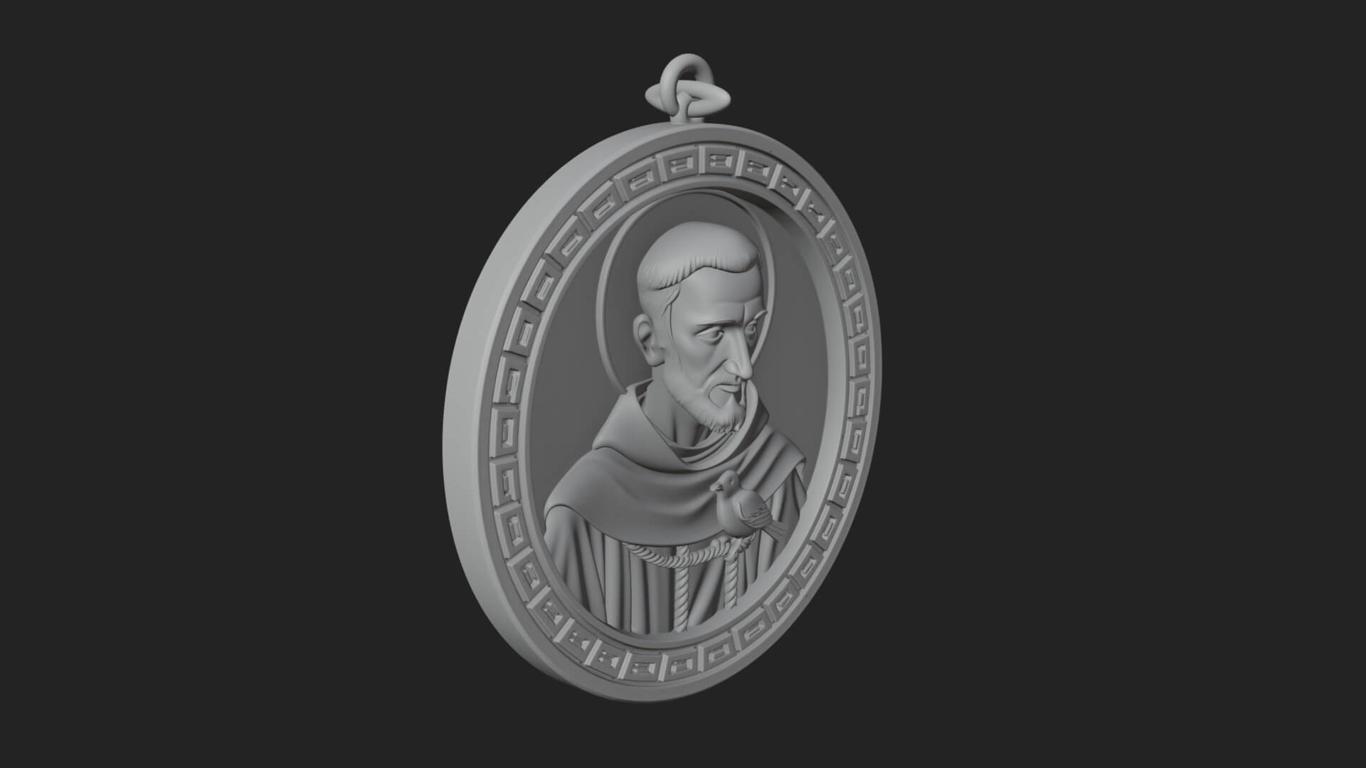 Monk with Bird Oval Relief Plaque Design 4 3D Print Model 3D Model