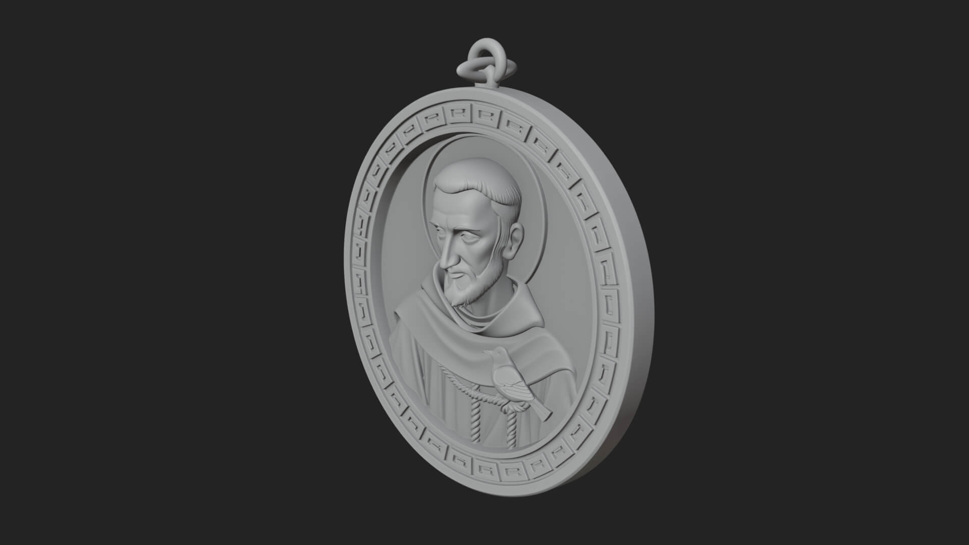 Monk with Bird Oval Relief Plaque Design 4 3D Print Model 3D Model