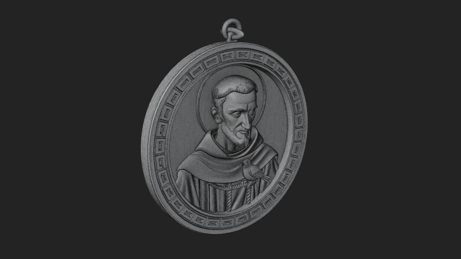 Monk with Bird Oval Relief Plaque Design 4 3D Print Model 3D Model