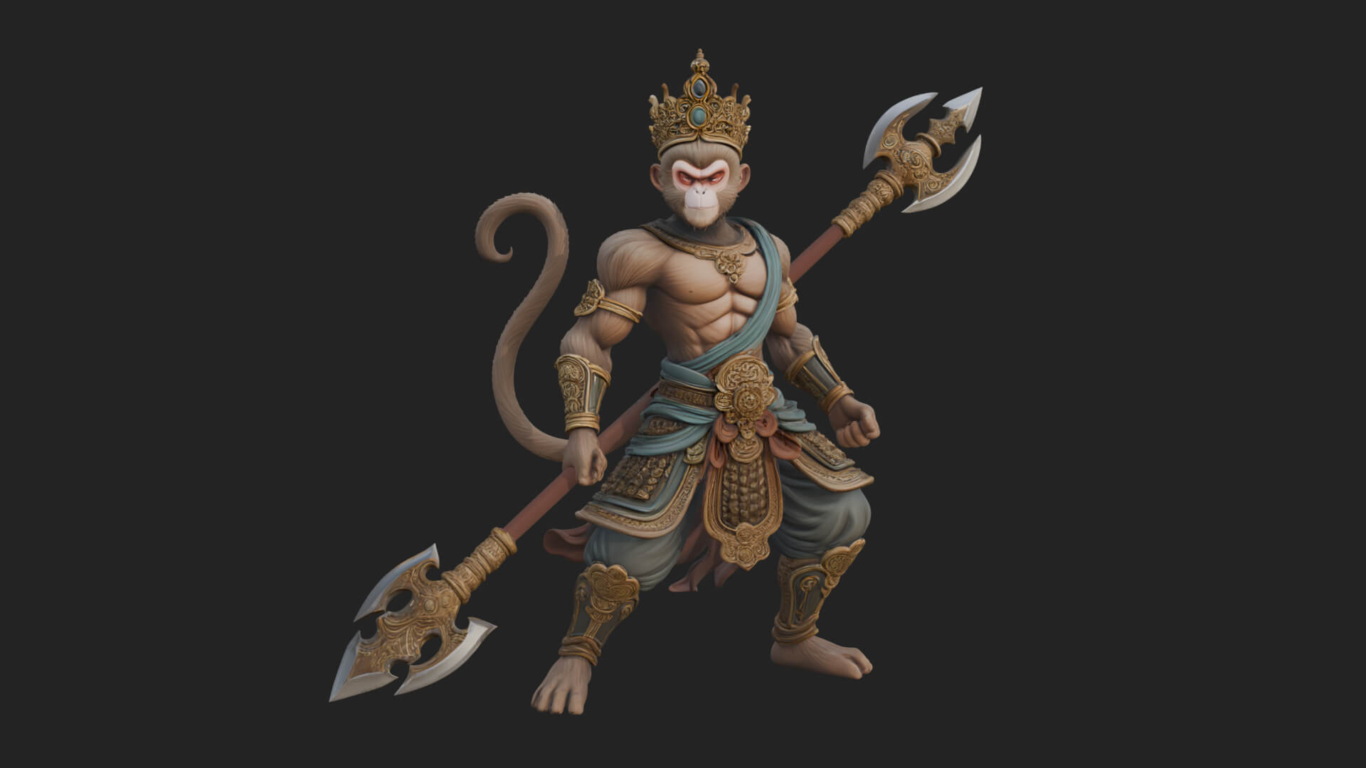 Monkey King Staff Statue Design 1 3D Print Model 3D Model