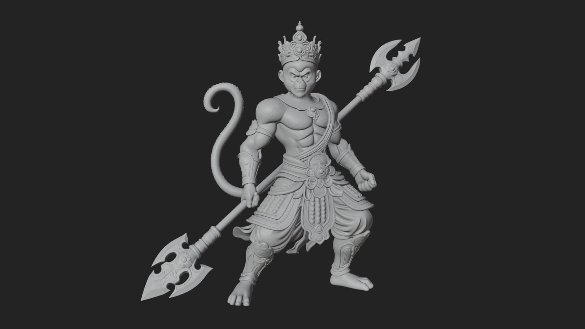 Monkey King Staff Statue Design 1 3D Print Model 3D Model