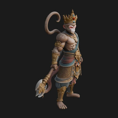 Monkey King Staff Statue Design 4 3D Print Model