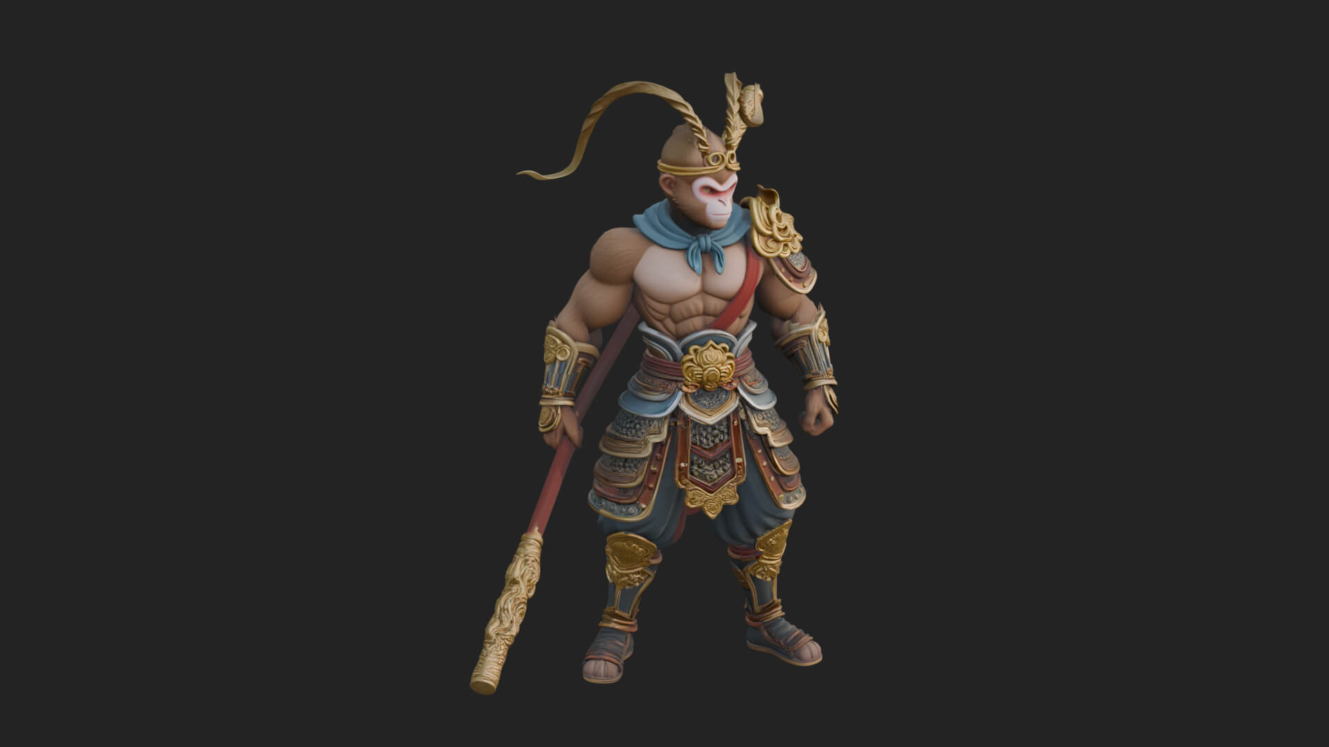 Monkey King Staff Statue Design 5 3D Print Model 3D Model