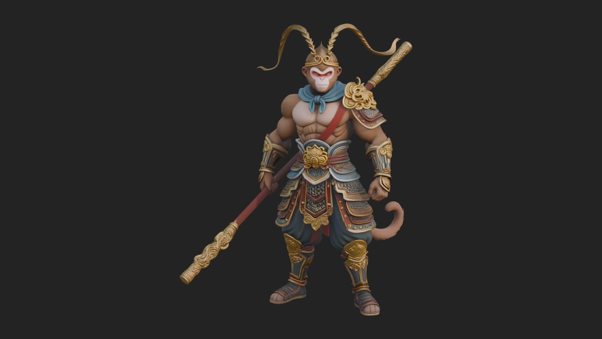Monkey King Staff Statue Design 5 3D Print Model 3D Model