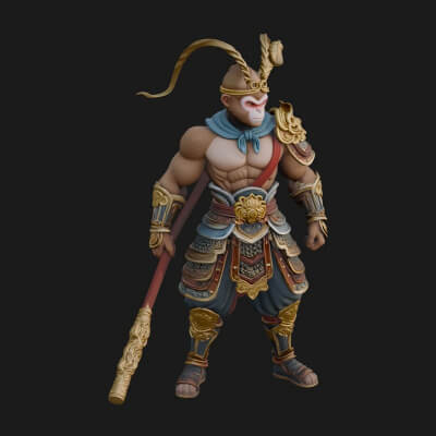 Monkey King Staff Statue Design 5 3D Print Model