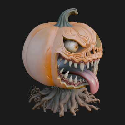 Monster Pumpkin Statue Design 2 3D Print Model