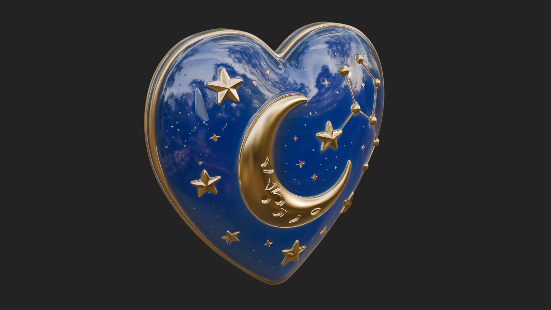Moon and Star Heart Plaque Design 1 3D Print Model 3D Model