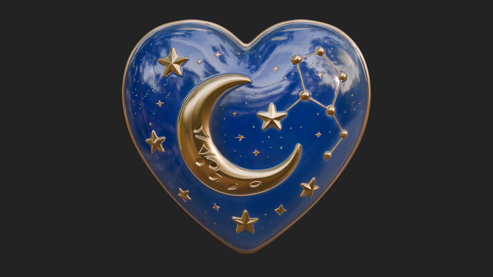 Moon and Star Heart Plaque Design 1 3D Print Model 3D Model
