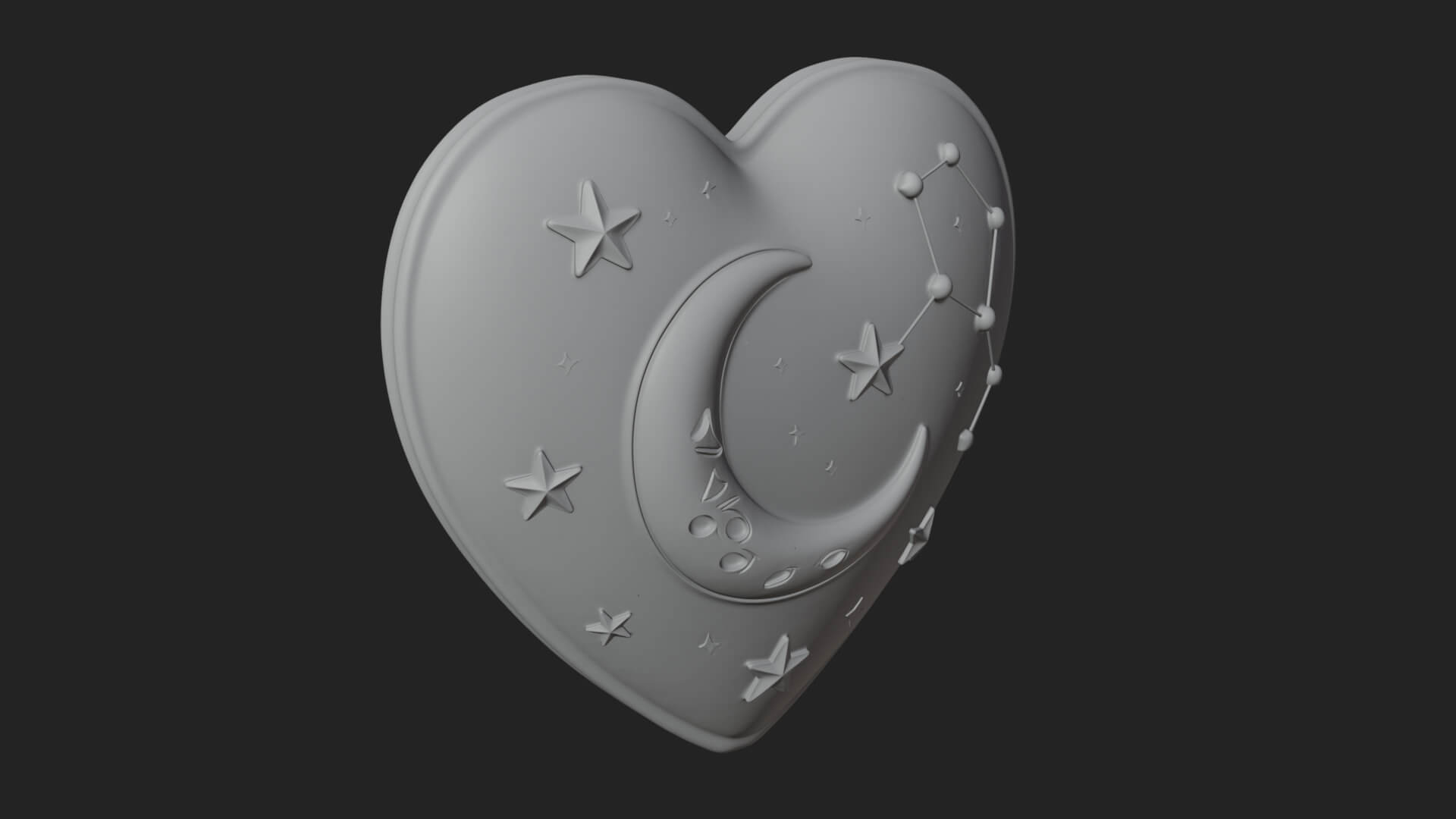 Moon and Star Heart Plaque Design 1 3D Print Model 3D Model