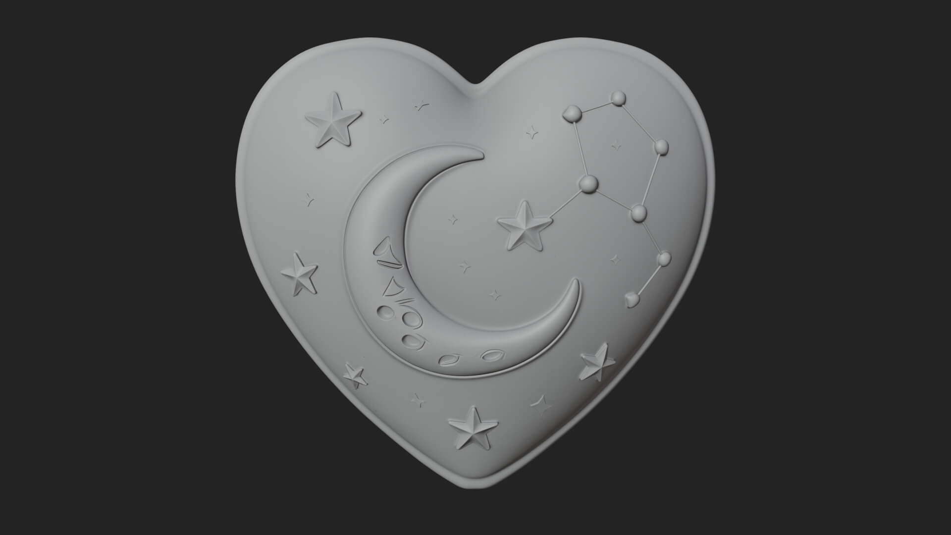 Moon and Star Heart Plaque Design 1 3D Print Model 3D Model