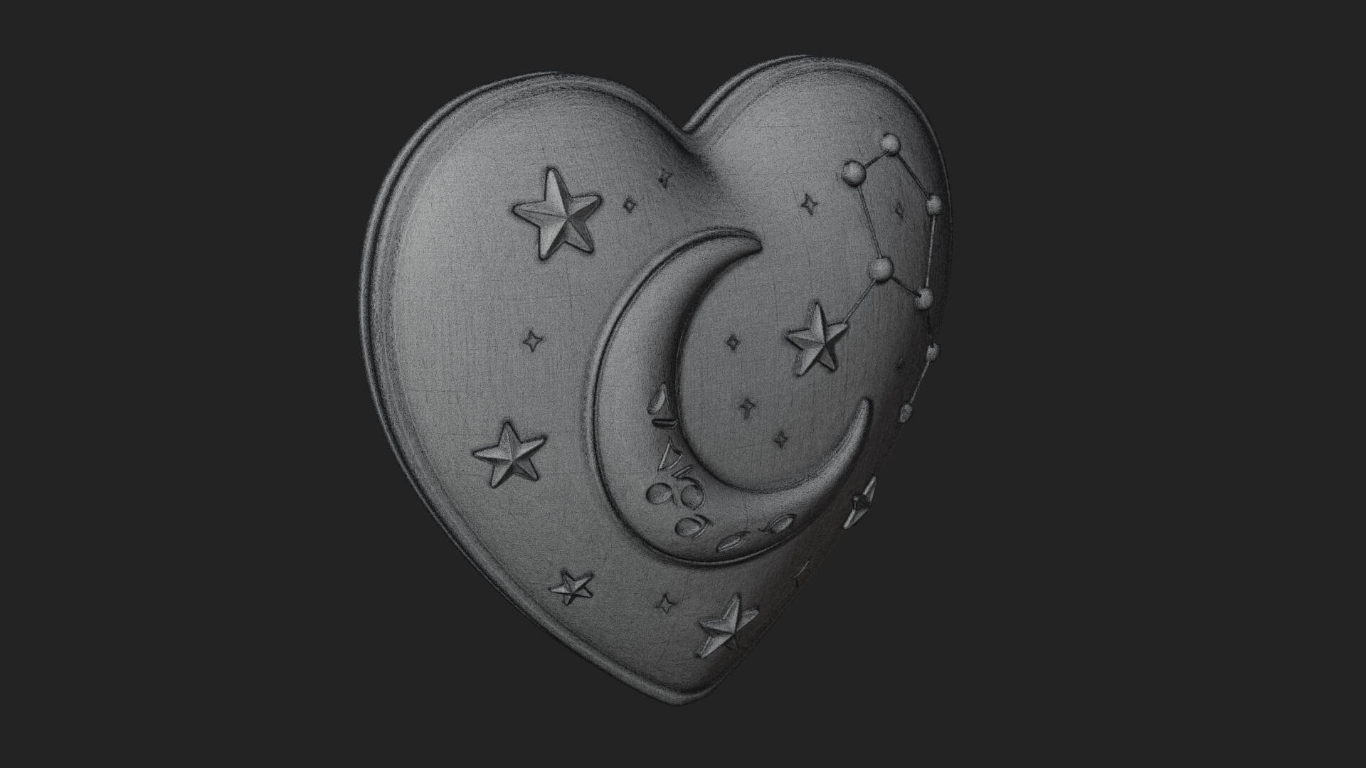 Moon and Star Heart Plaque Design 1 3D Print Model 3D Model