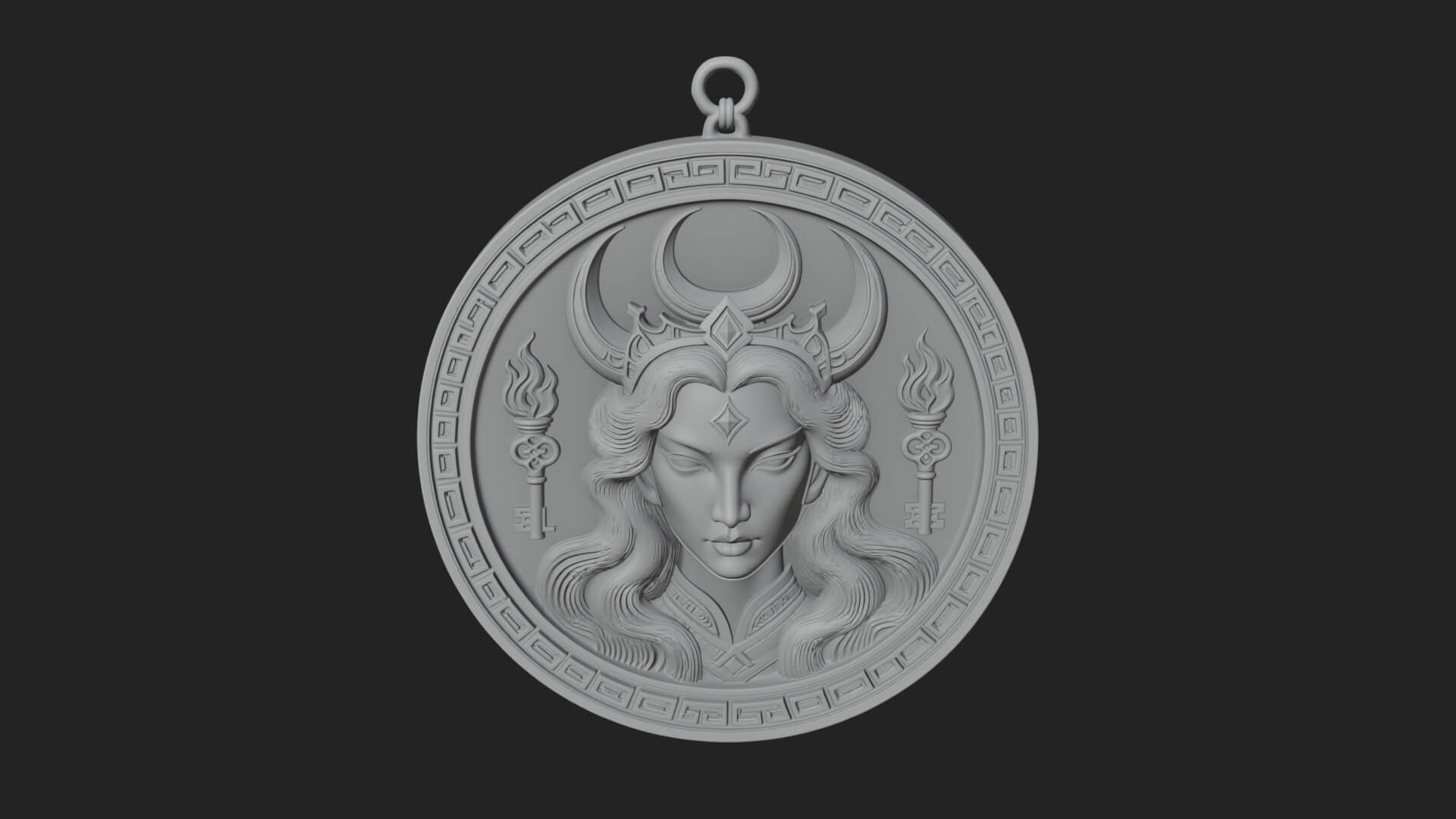 Moon Crown Goddess Oval Plaque Design 1 3D Print Model 3D Model