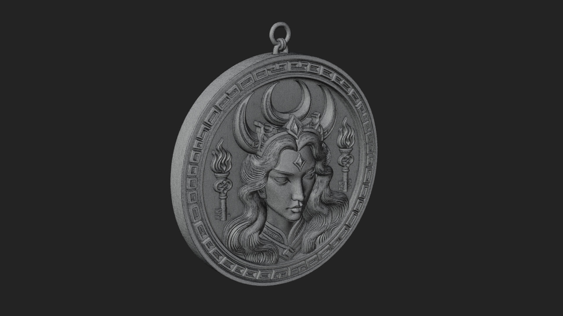Moon Crown Goddess Oval Plaque Design 1 3D Print Model 3D Model