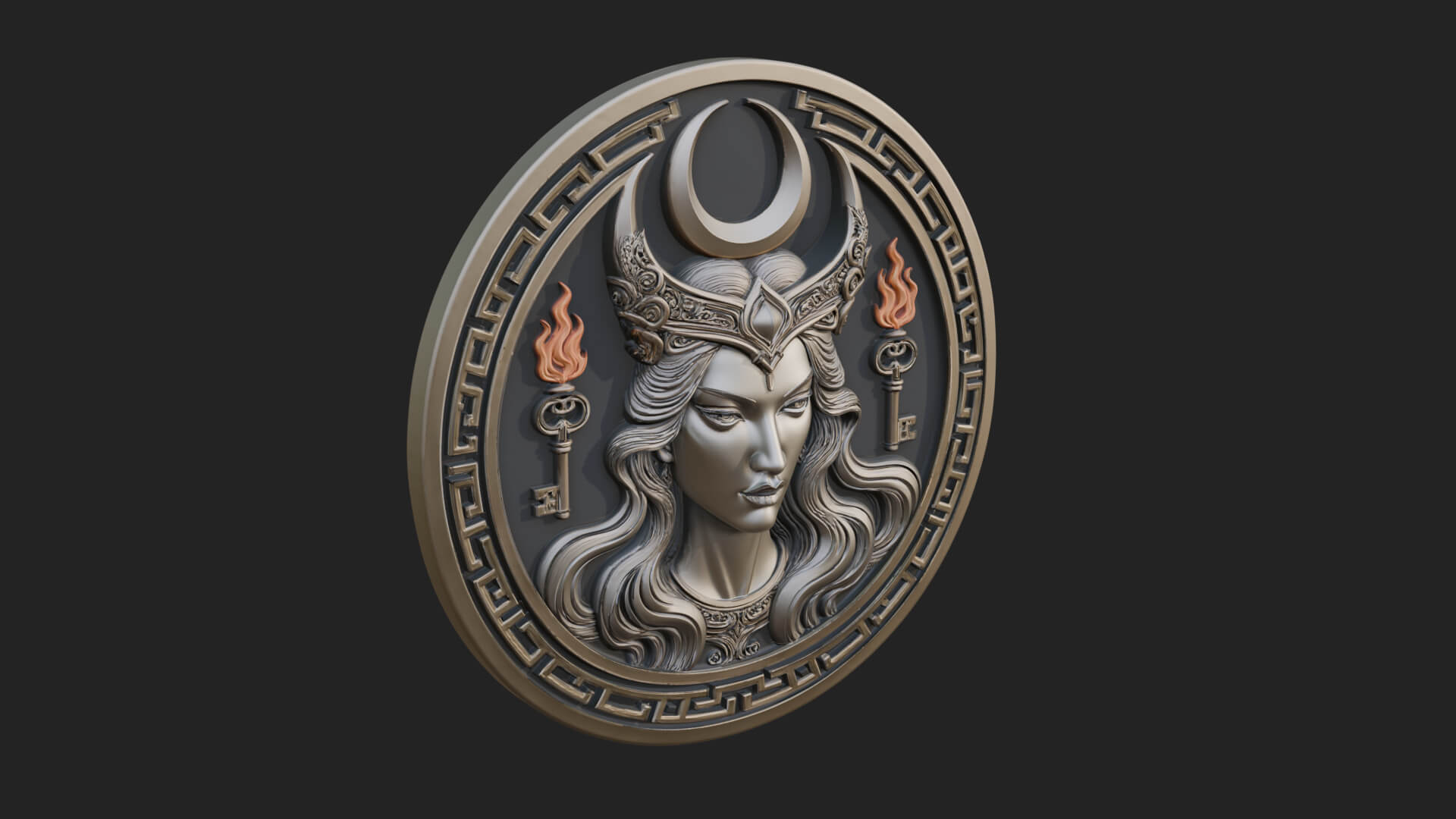 Moon Crown Goddess Oval Plaque Design 3 3D Print Model 3D Model