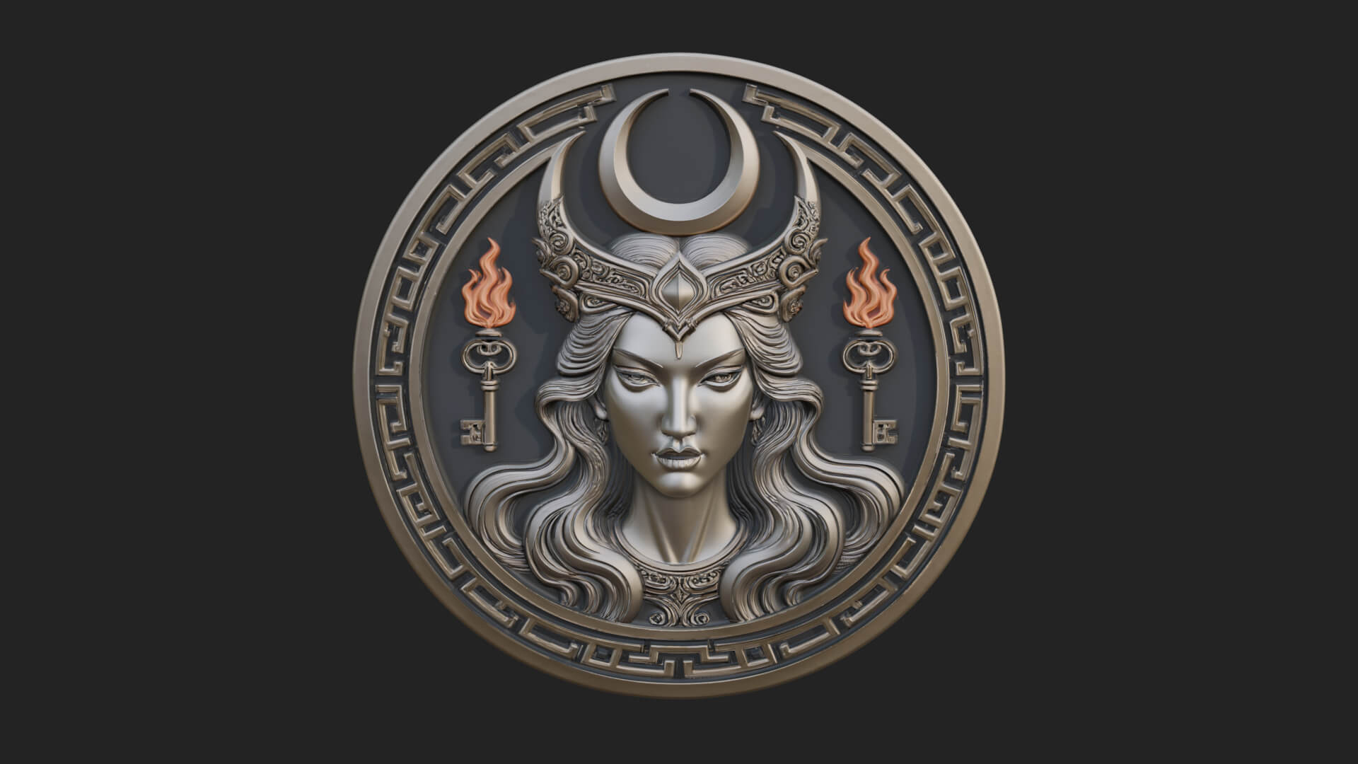 Moon Crown Goddess Oval Plaque Design 3 3D Print Model 3D Model