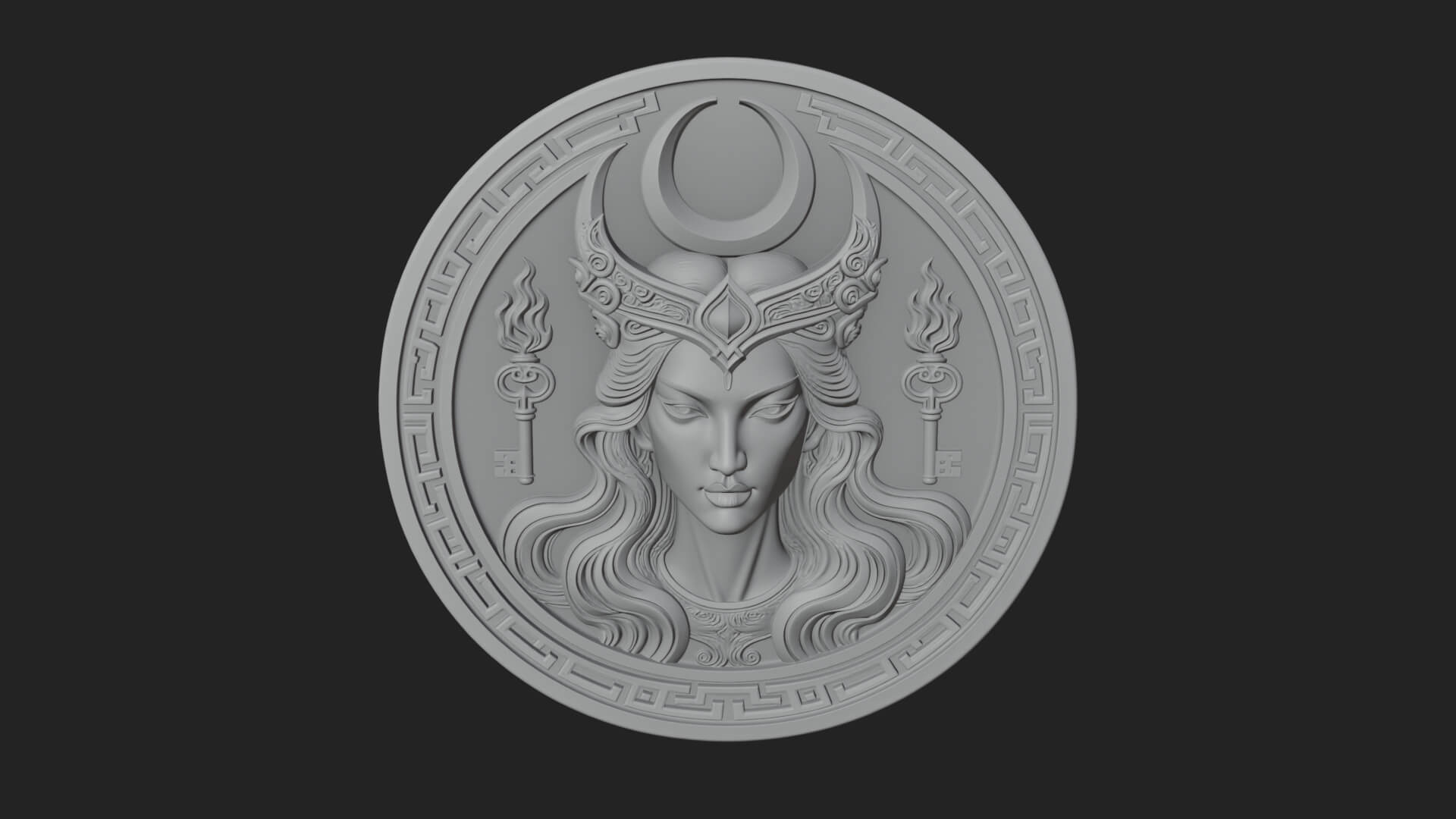Moon Crown Goddess Oval Plaque Design 3 3D Print Model 3D Model
