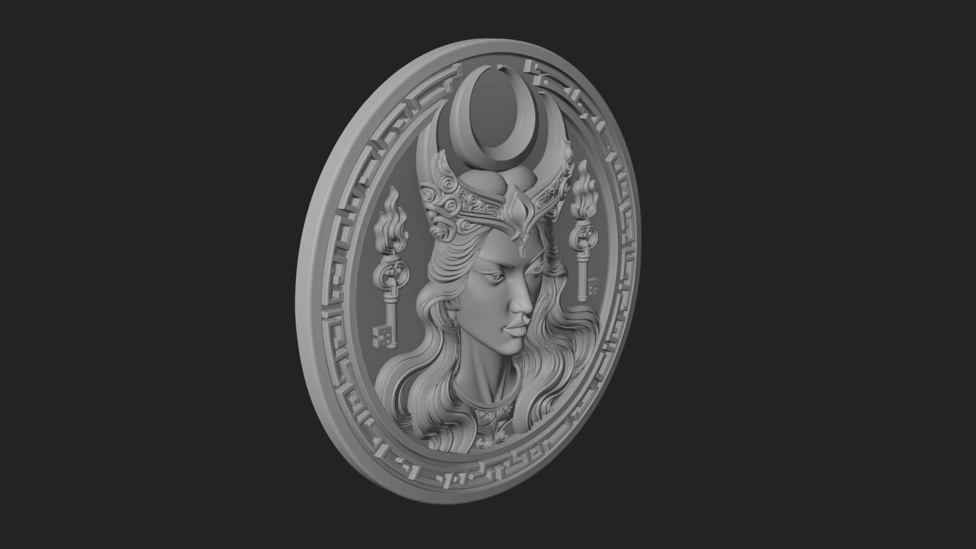 Moon Crown Goddess Oval Plaque Design 3 3D Print Model 3D Model