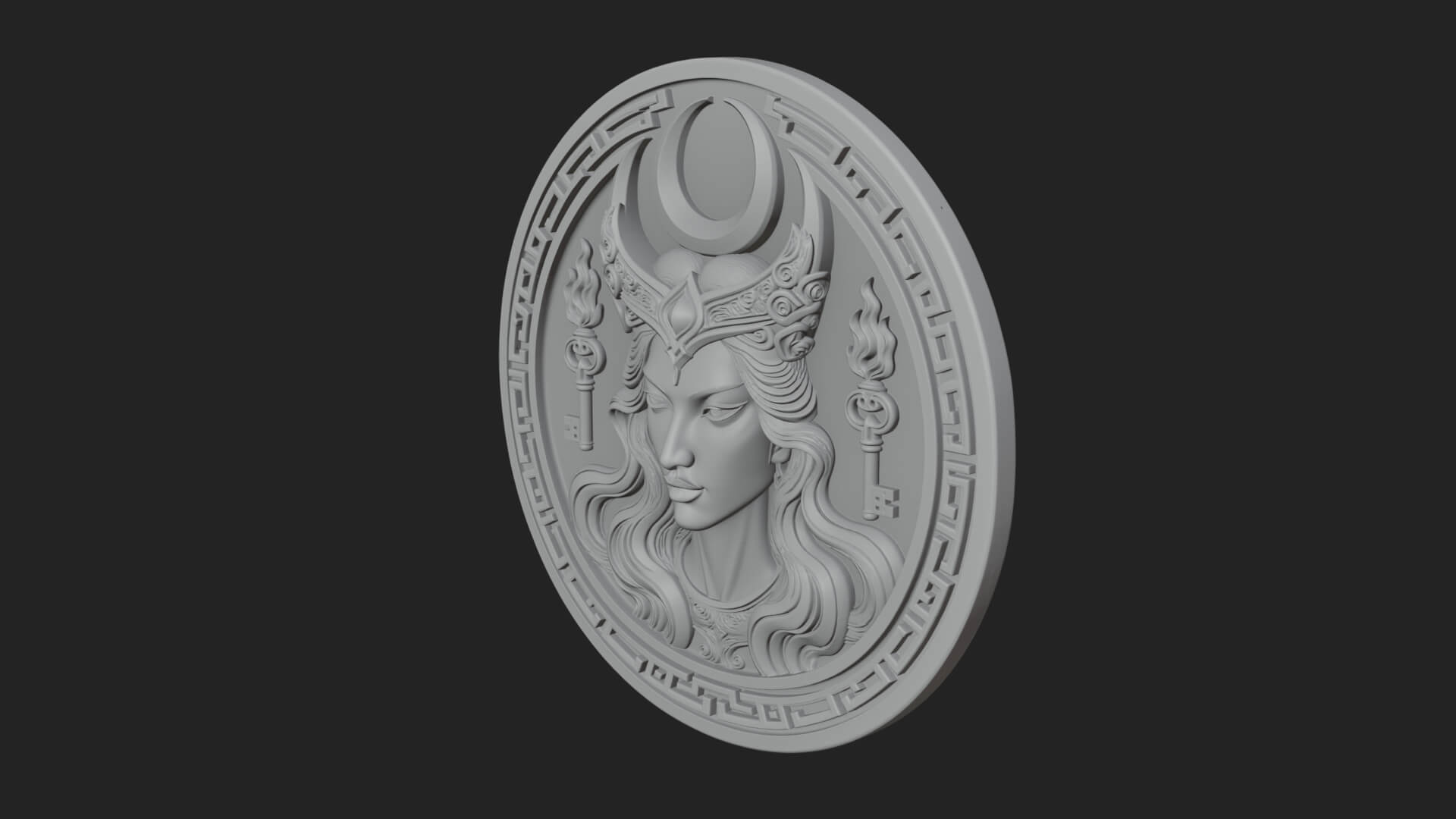 Moon Crown Goddess Oval Plaque Design 3 3D Print Model 3D Model