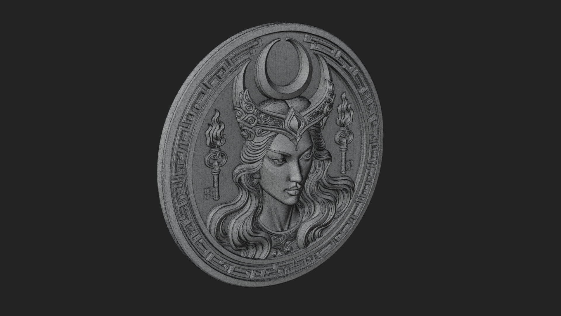 Moon Crown Goddess Oval Plaque Design 3 3D Print Model 3D Model