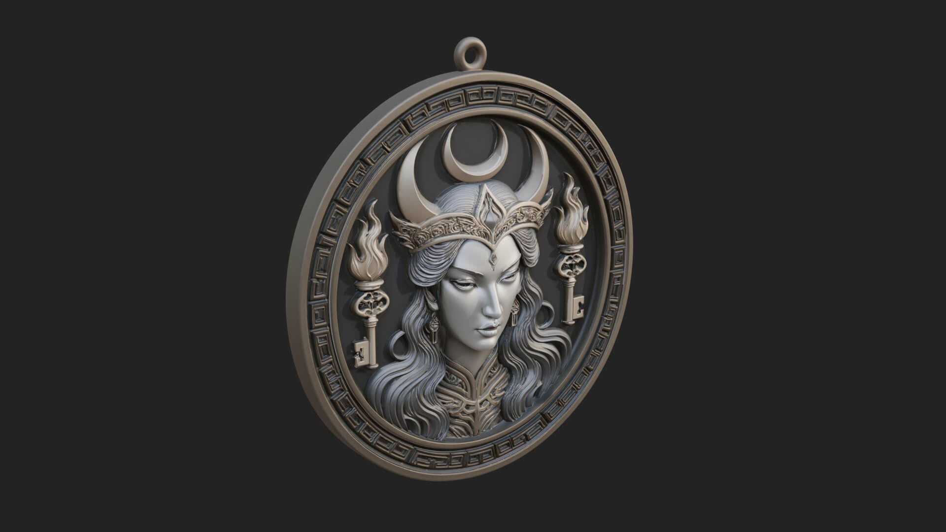 Moon Crown Goddess Oval Plaque Design 4 3D Print Model 3D Model