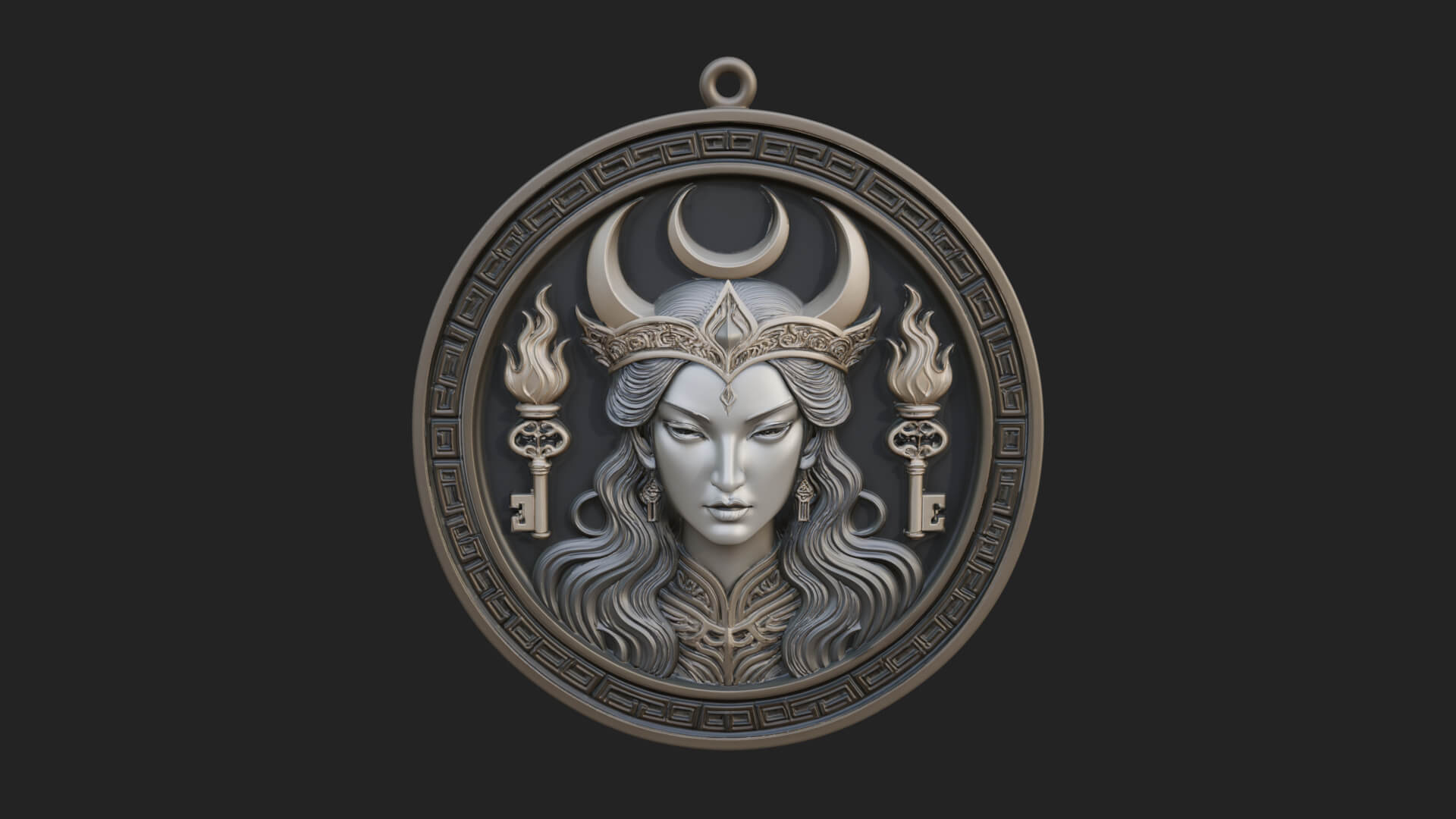 Moon Crown Goddess Oval Plaque Design 4 3D Print Model 3D Model