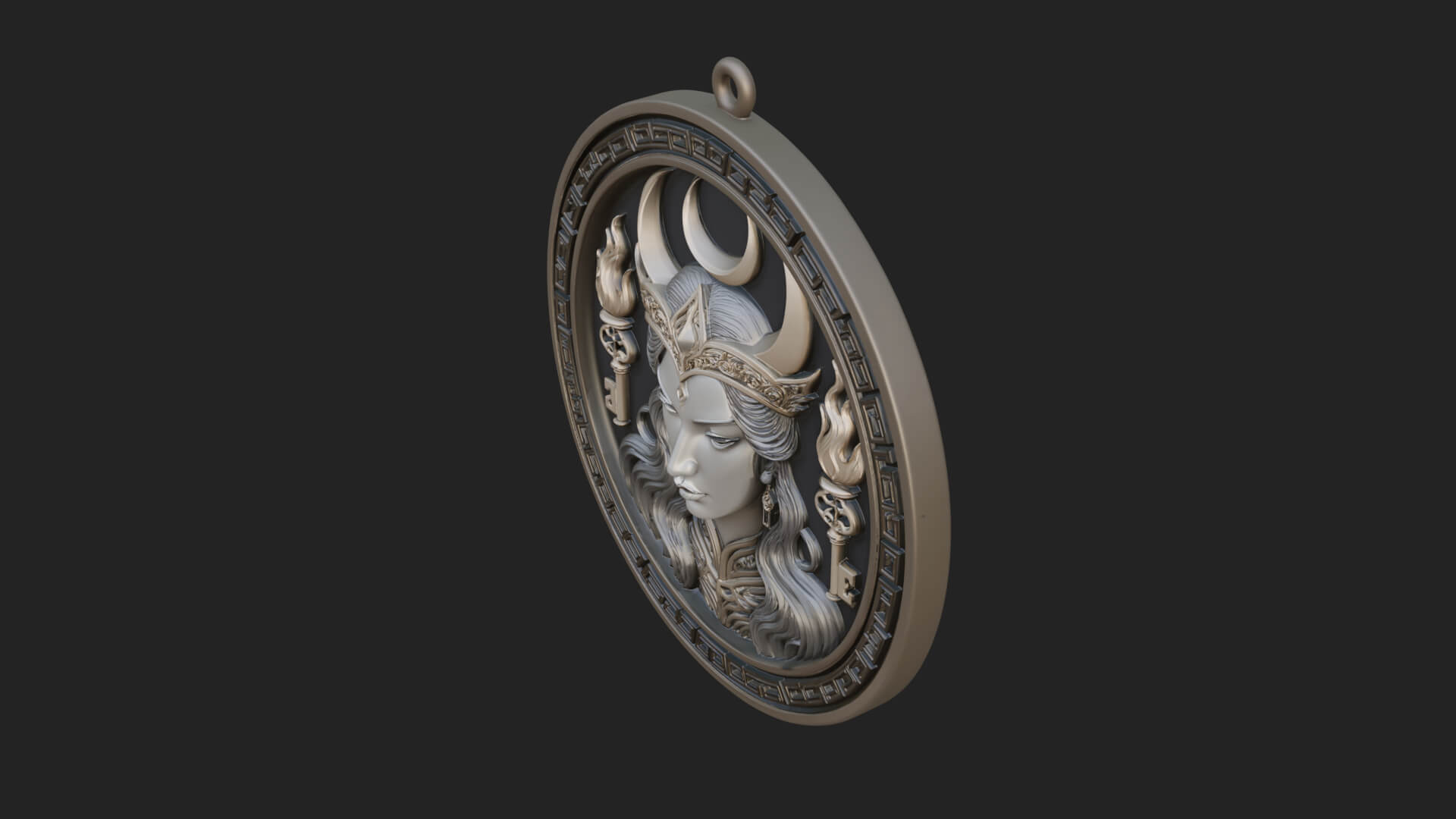 Moon Crown Goddess Oval Plaque Design 4 3D Print Model 3D Model
