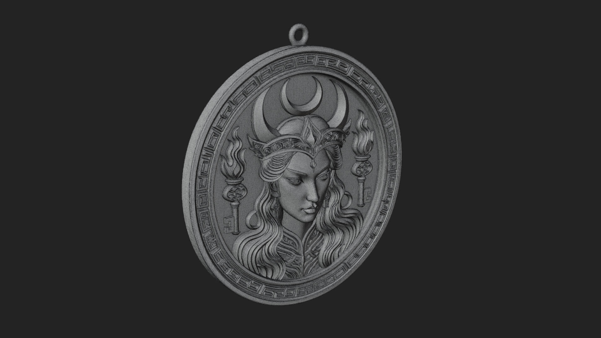 Moon Crown Goddess Oval Plaque Design 4 3D Print Model 3D Model