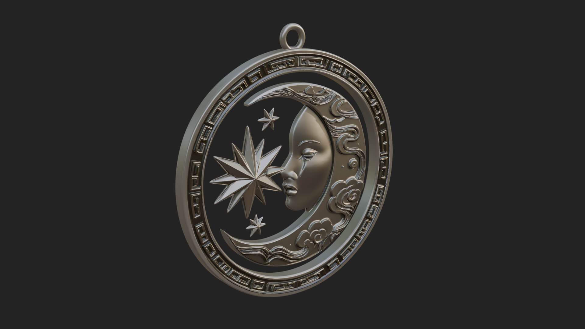 Moon Face Oval Relief Plaque Design 1 3D Print Model 3D Model