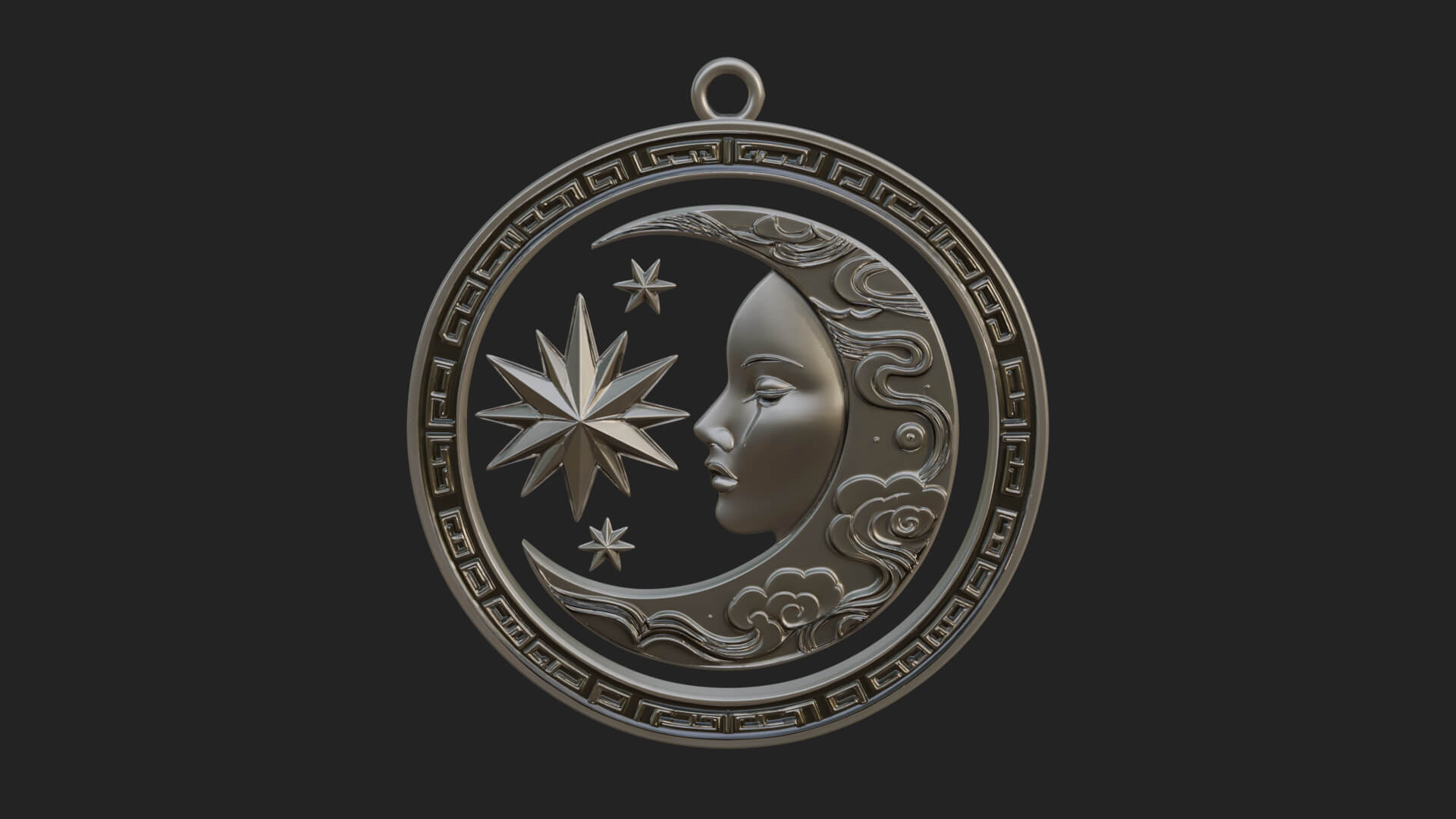 Moon Face Oval Relief Plaque Design 1 3D Print Model 3D Model