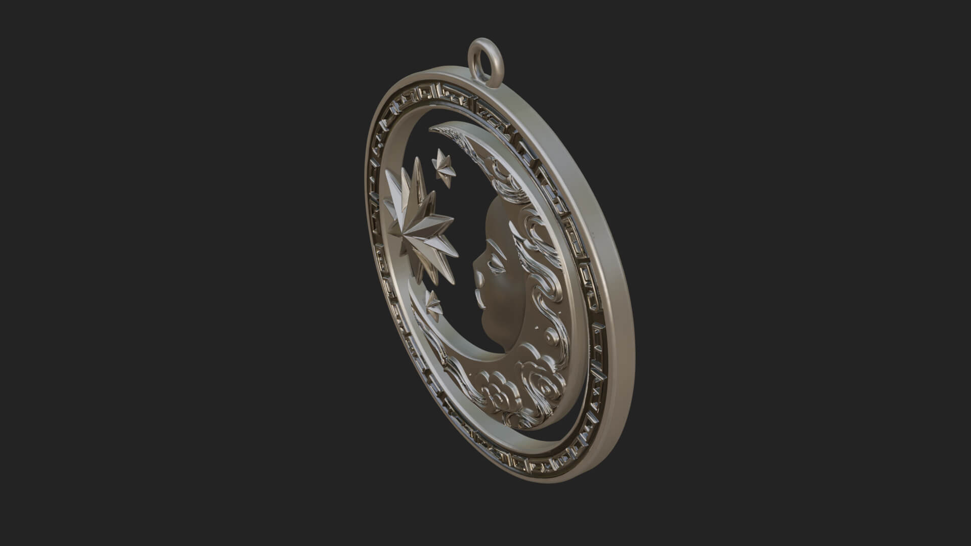 Moon Face Oval Relief Plaque Design 1 3D Print Model 3D Model