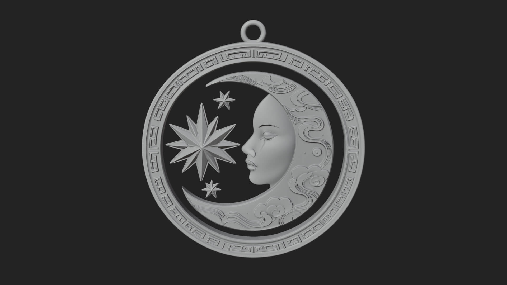 Moon Face Oval Relief Plaque Design 1 3D Print Model 3D Model