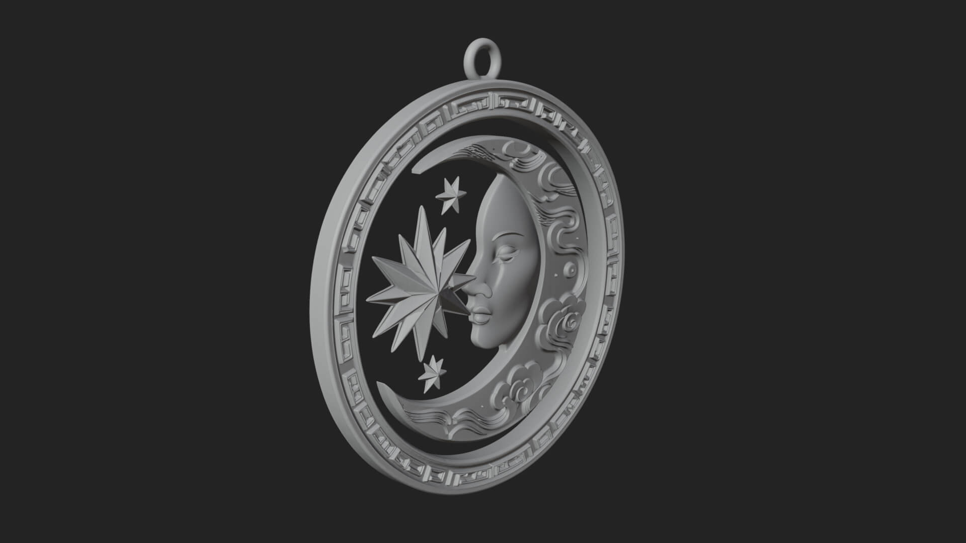 Moon Face Oval Relief Plaque Design 1 3D Print Model 3D Model
