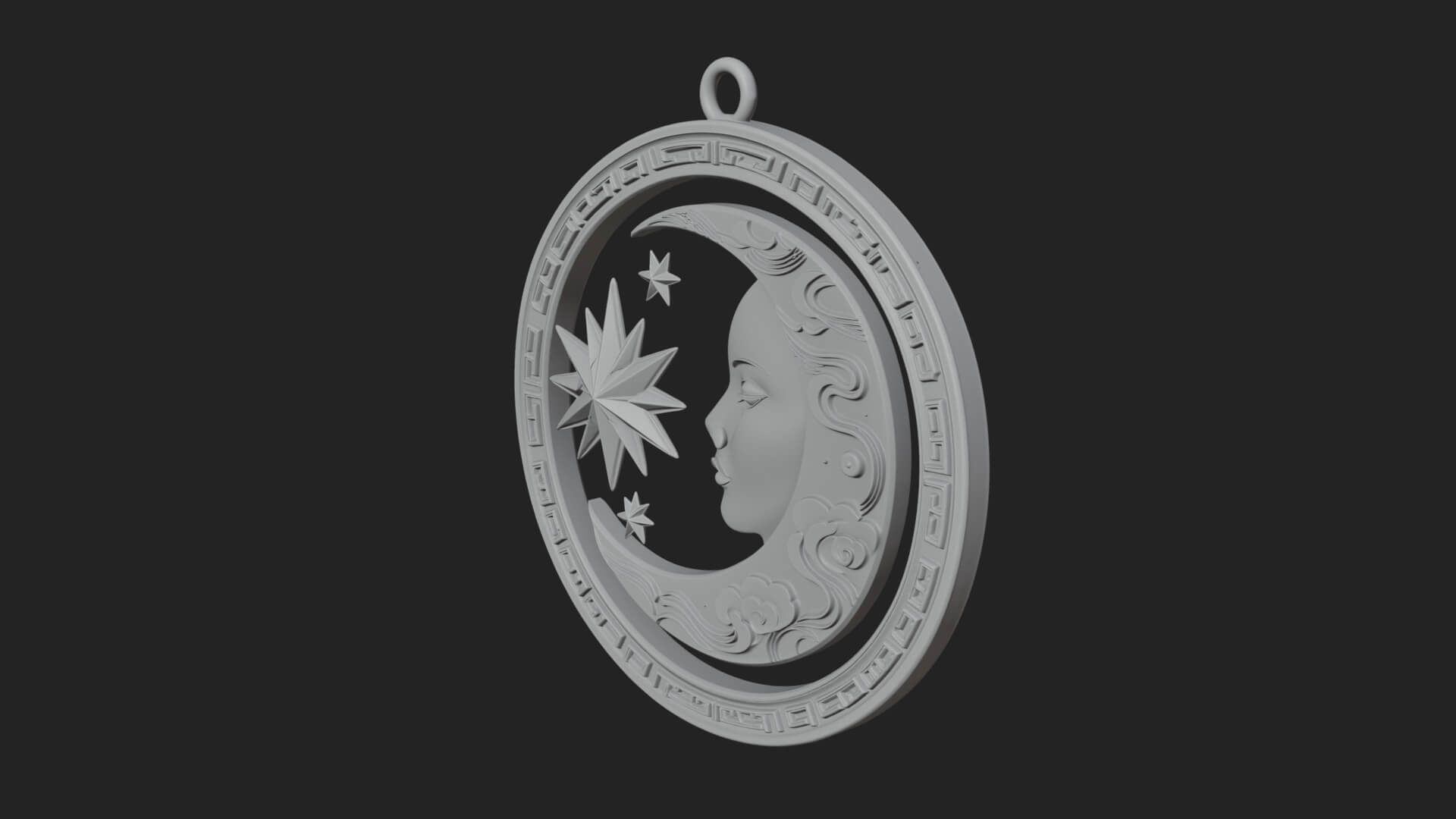 Moon Face Oval Relief Plaque Design 1 3D Print Model 3D Model