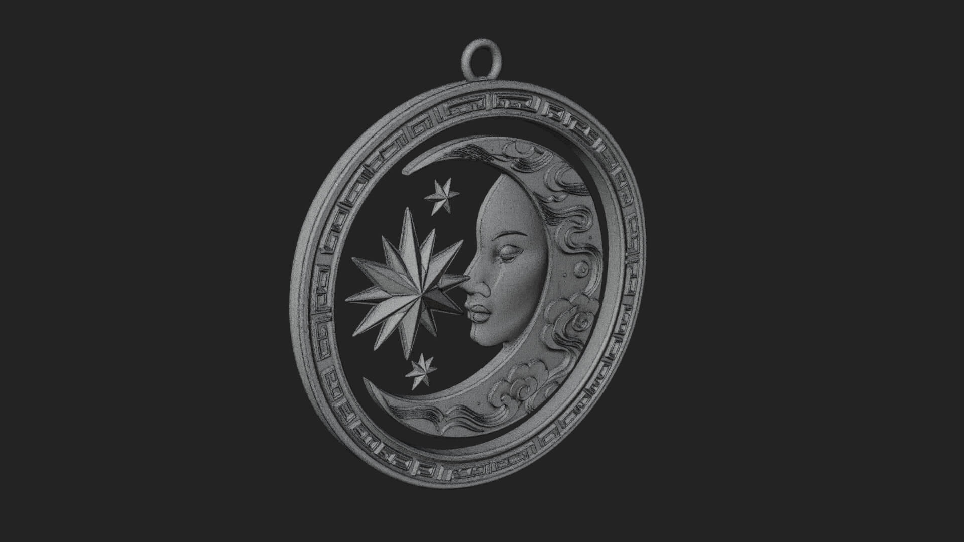 Moon Face Oval Relief Plaque Design 1 3D Print Model 3D Model