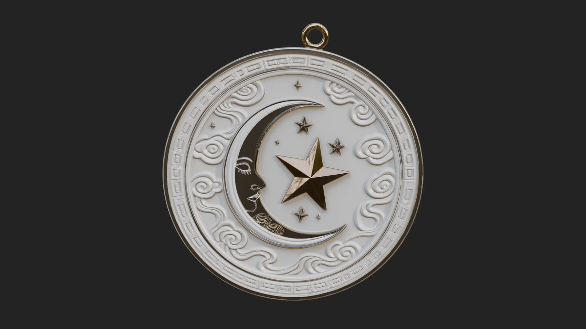 Moon Face Oval Relief Plaque Design 2 3D Print Model 3D Model
