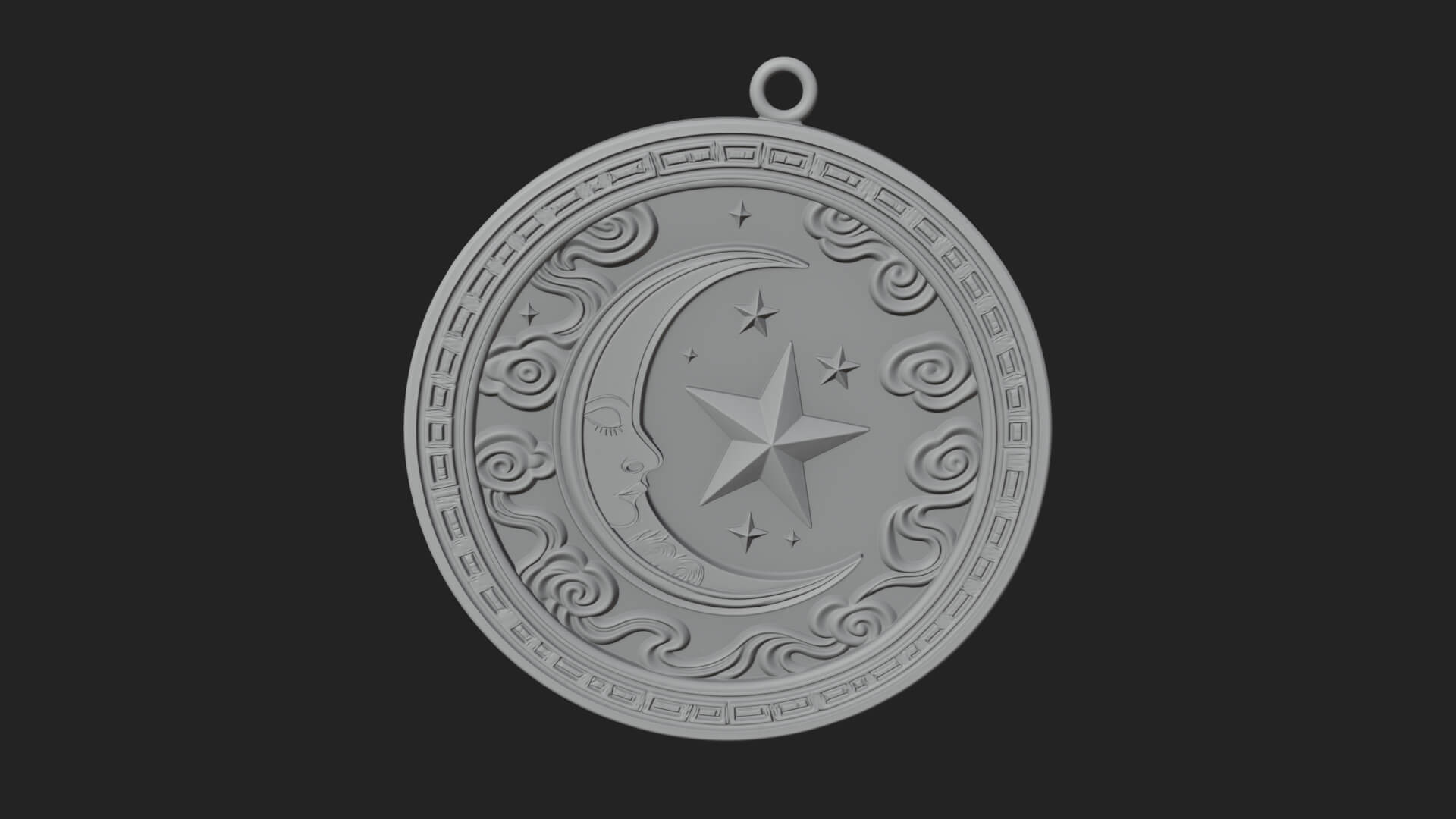 Moon Face Oval Relief Plaque Design 2 3D Print Model 3D Model
